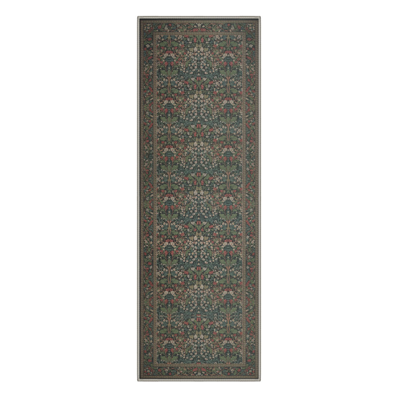 Tapis intérieur rouge / vert lavable à la machine avec envers antidérapant Aura, Tapis de couloir 2 pi 6 po x 8 pi