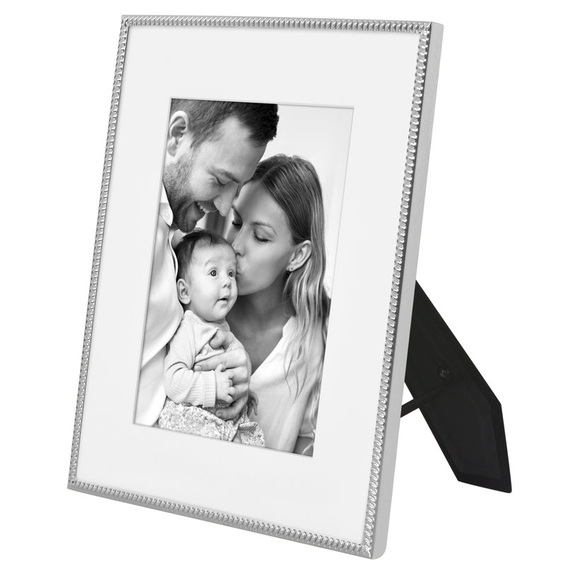 Cadre photo avec détails en métal texturé de style tapis et corde et verre incassable, Argent argent, L 8 po x H 10 po