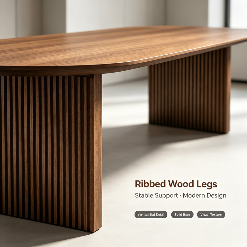 Ensemble de table de conférence ovale moderne en bois massif noyer, comprenant 8 chaises de bureau ergonomiques en filet avec roulettes