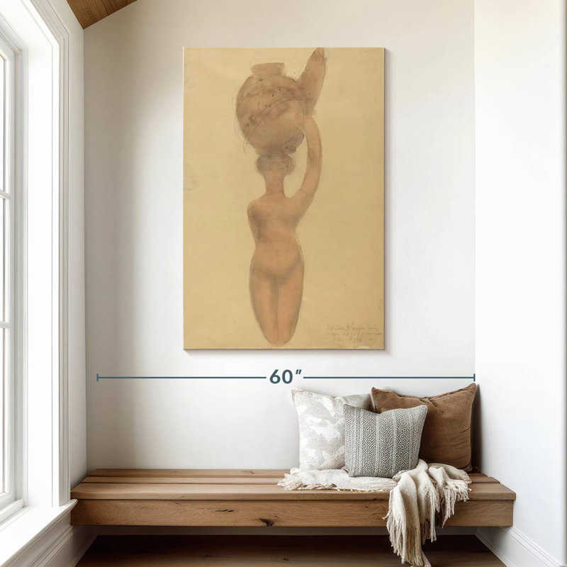 Femme nue Leisha portant un vase sur la tête, H 48 po x l 32 po