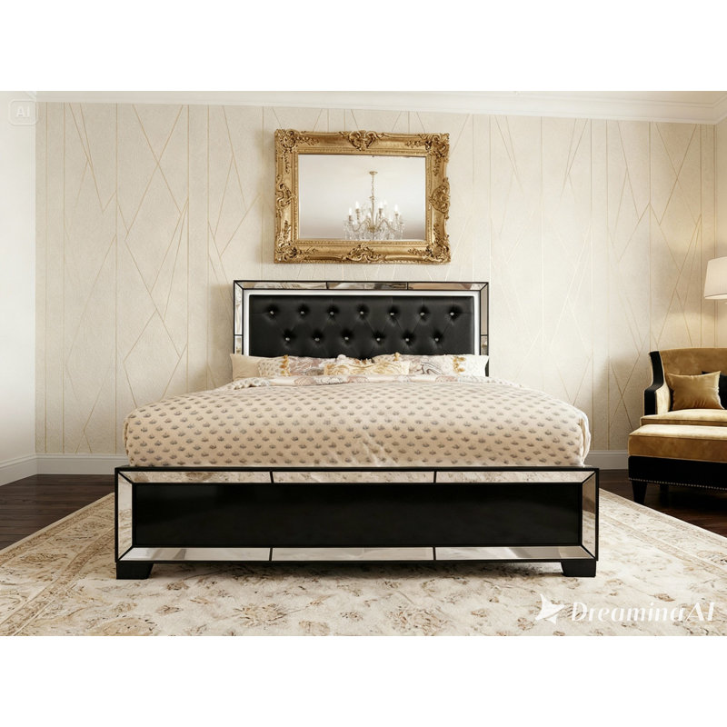 Fazeley Queen Tufted Bed with Lighted Headboard, Black