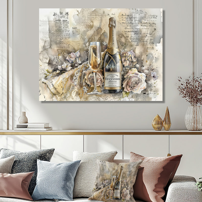 Elegant Sparkling Wedding Champagne II - Champagne, impression d'art mural, Toile tendue, H 12 po x l 20 po