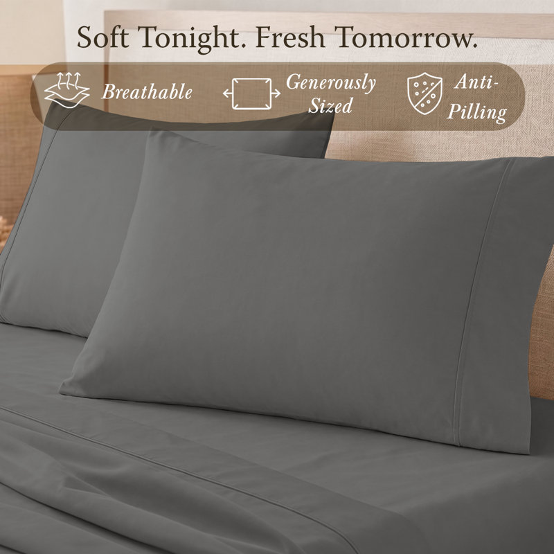 Threadmill 500 TC Cotton Sateen Pillowcase Set | Solid, Jacquard and Stripe, Pillowcases - King, Dark Grey Solid