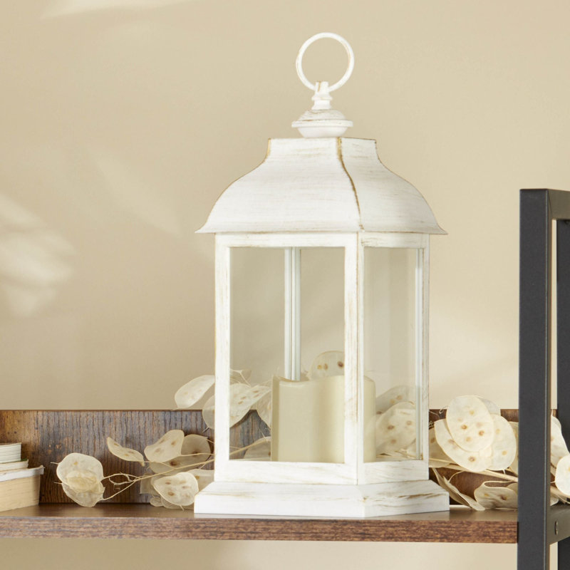 12'' H Plastic / Acrylic Tabletop Lantern with Candle Included, White