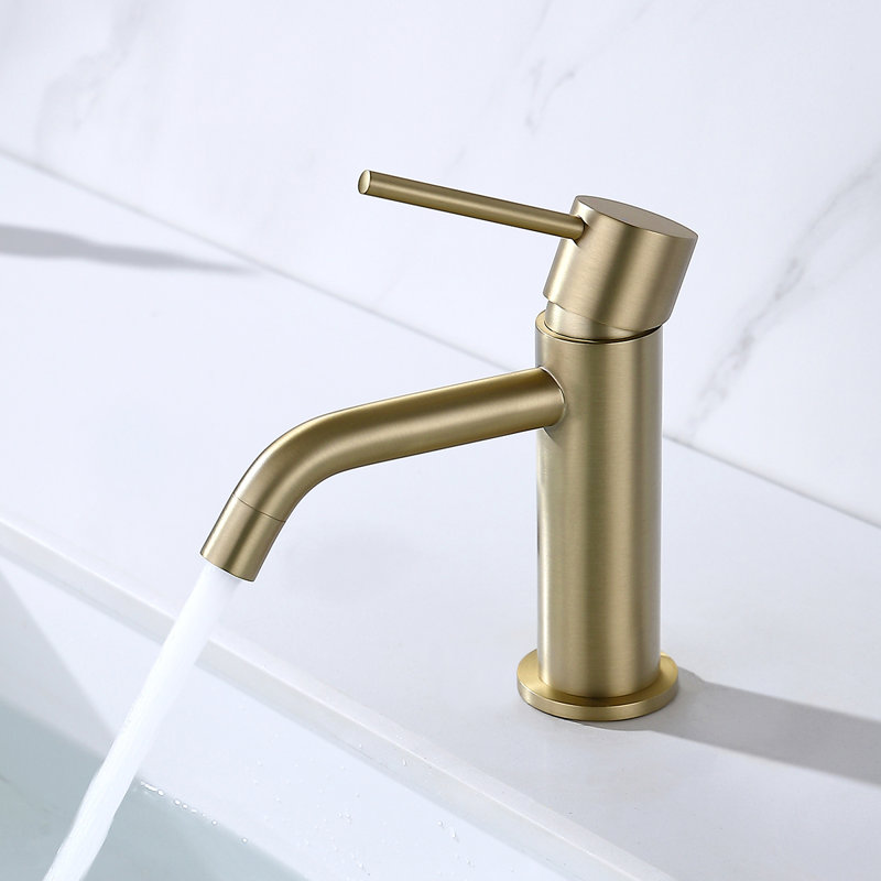 CALBASE Single Handle Single Hole Stainless Steel Bathroom Sink Faucet Brushed Gold Hot and Cold Water valve with Pop Up Drain and Supply Lines