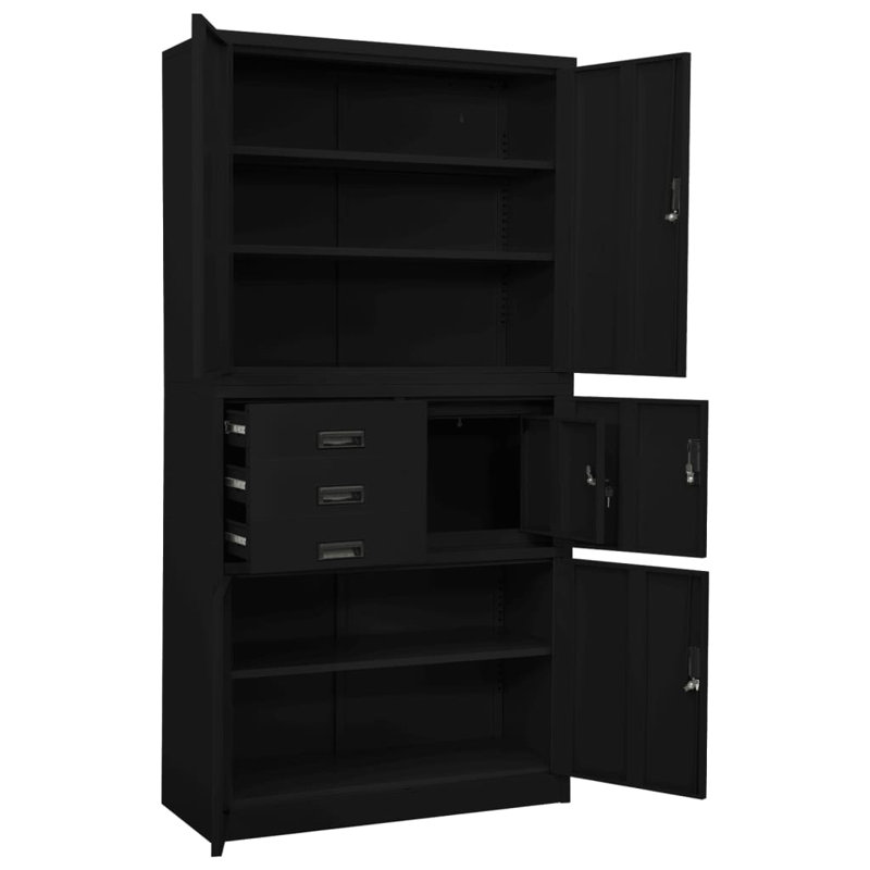 Filing Cabinet Storage File Cabinet with Shelves for Living Room Steel, Black