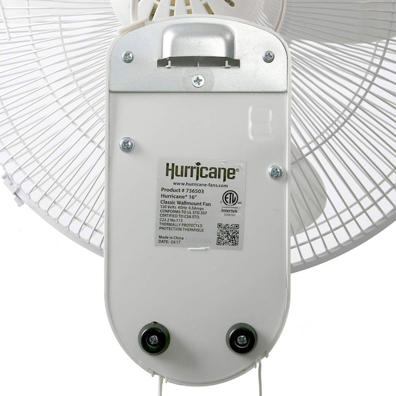 Hurricane 16-Inch White Metal Oscillating Wall Mount Fan