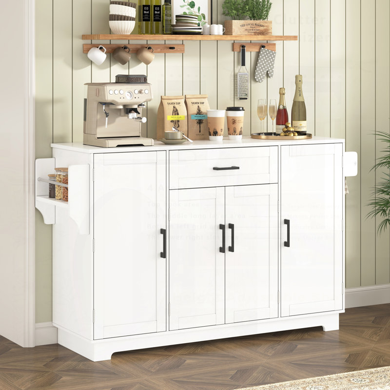 Buffet avec rangement, 4 portes et 1 tiroir, tablettes réglables et poignées en alliage d'aluminium pour les salles à manger modernes