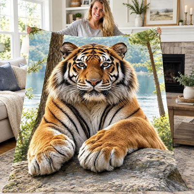 Jeté de tigre réaliste 1pc, couverture en flanelle à motif de faune féroce et grand chat, couverture chaude super douce et confortable pour canapé-lit, salon, bureau, couverture décorative toutes saisons,