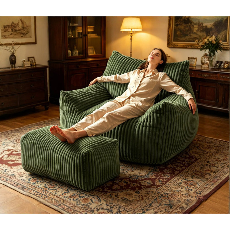 Boneless Memory Foam Choudhury With Backrest & Footstool — Filled With Fine Microfiber, This Bean Bag-style Sofa Features A Spacious Design, Perfect For Reading, Entertainment, Or Relaxation.