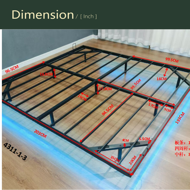 Très grande base de lit flottante avec lumières DEL, lit plateforme en métal, solide et stable, sans bruit, aucun sommier tapissier requis, assemblage facile