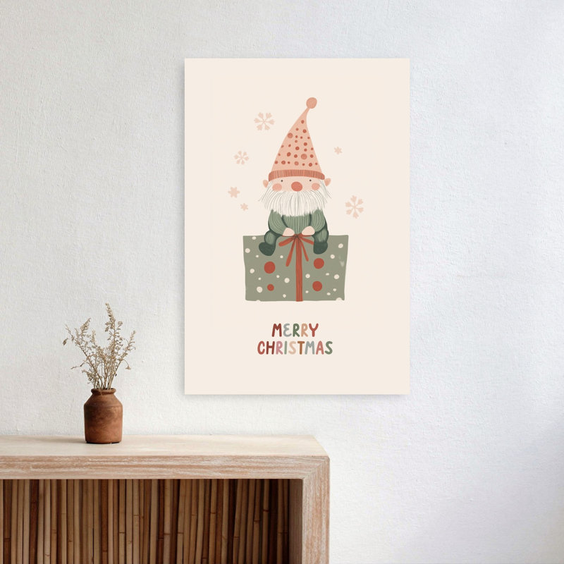 Christmas Gnome Gift Whimsical Abstract Contemporary Winter Wall Art Print by Mathieu - Wrapped Canvas Print