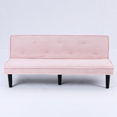 Lit en velours côtelé de 66 pouces à 2 places, apparence simple avec lignes lisses, siège à ressorts, pieds de soutien noirs en plastique, siège dans la chambre à coucher, lit en velours côtelé rose, lignes simples de conception lisse, éponge