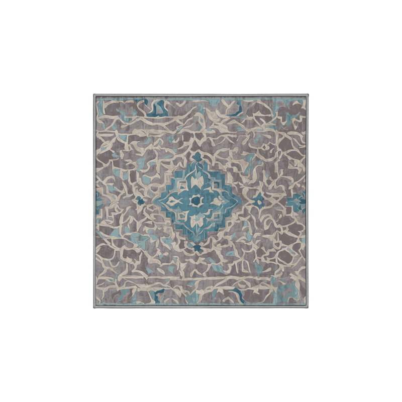 Machine Washable Gray Area Rug, Square 7'