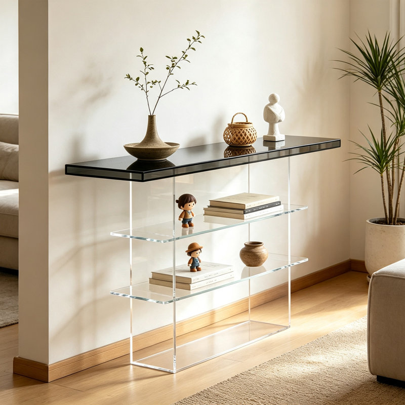 Multifunctional acrylic console table, 31.5" H x 55.12" W x 11.81" D