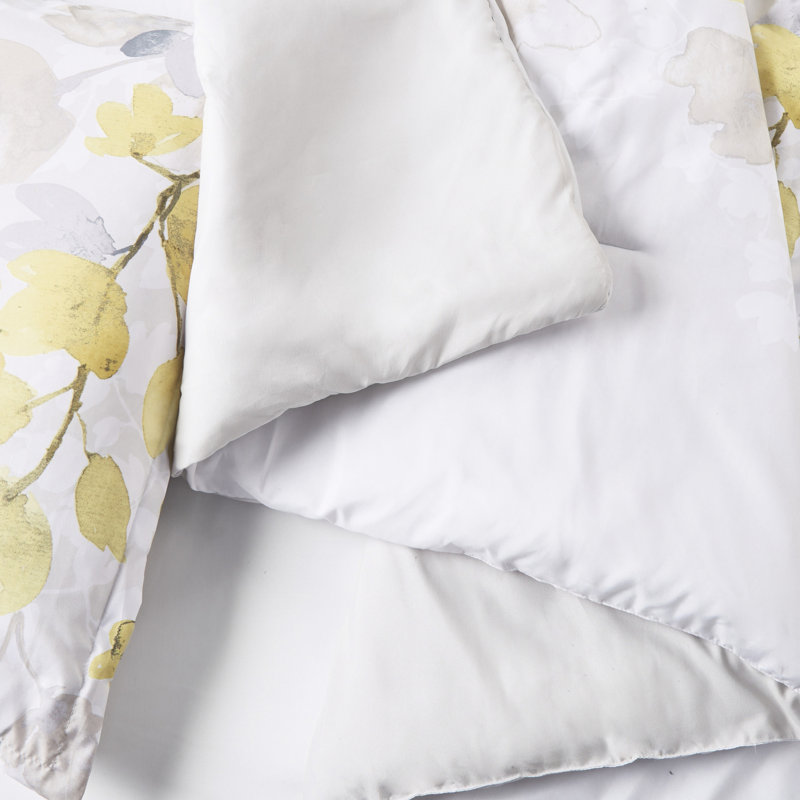 Couette et drap jaunes - Taille double, motif botanique moderne, rembourrage inclus