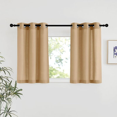 NICETOWN Burlap Linen Kitchen Window Curtains Over Sink, Grommet Thick Linen Burlap Short Window Treatments Privacy Assured With Light Filtering For Bedroom/Bathroom, W34 X L36, 2 Panels