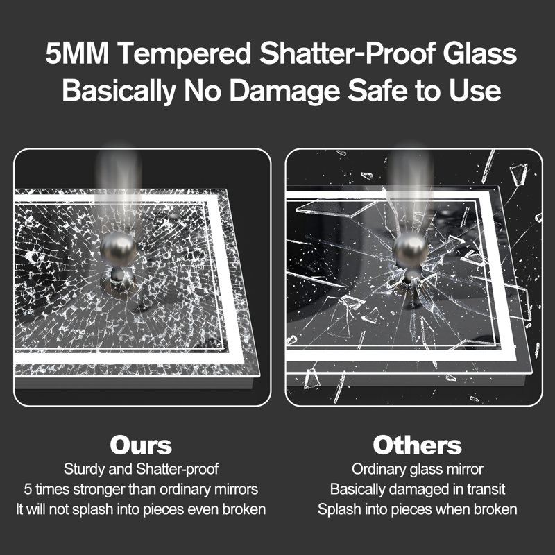 Aevar Super Bright 192 LEDs/m Front LED Lighted Anti-Fog Tempered Glass Bathroom/Vanity Mirror with ETL & 3-Year Warranty