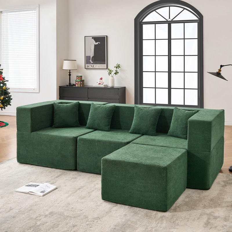 Cloud Modular Sectional Couch, L-Shaped Sectional with Boneless Design, Modern Minimalist Upholstered Couches Deep Seat Sleeper Sofa with Ottoman & Pillows
