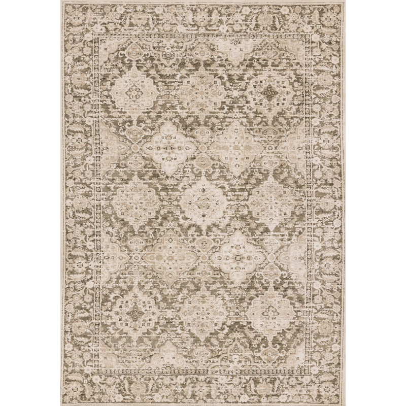 Traditional Taupe Olive Elegant Textured Classic Area Rug, Rectangle 5'3" x 7'5"