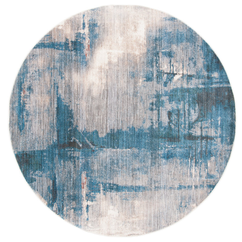 Tapis abstrait bleu / gris, Carré 5 pi