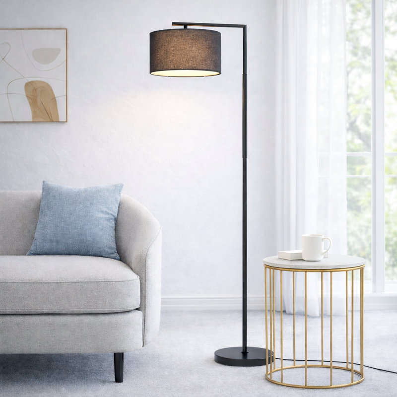 Arched Floor Lamp 166cm Modern Metal with Fabric Shade Jaesa, Black