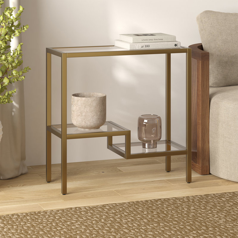 Glass Top End Table, Brass
