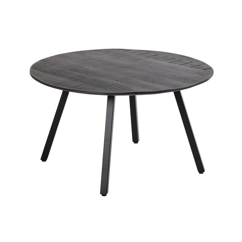 Agota Round Solid Mango Wood Coffee Table, Black