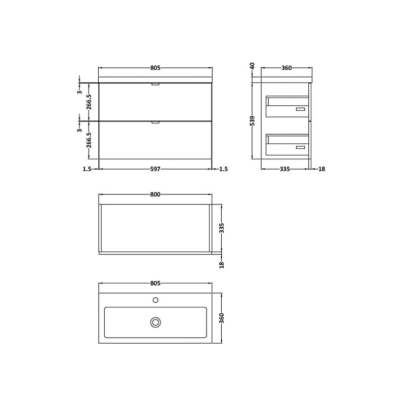 Fusion 20320mm Single Bathroom Vanity with Integrated Polymarble Basin, Gloss Grey Mist