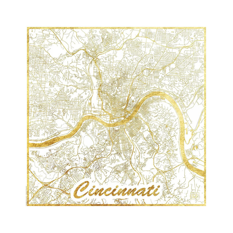 Cincinnati Gold Leaf Urban Blueprint Map by Hubert Roguski - Wrapped Canvas Print, 30.48 cm H x 30.48 cm W