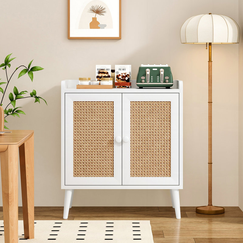 Sideboard Buffet Cabinet with Storage, Bar Liquor Cabinet with Rattan Decorated Doors, Credenza Console Tablefor Dining Room, Living Room,Hallway