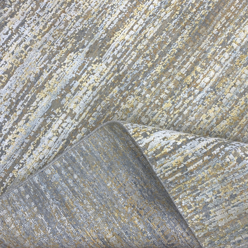 Hand Knotted Striped Area Rug in Gold/Gray/Blue, Rectangle 8' x 10'