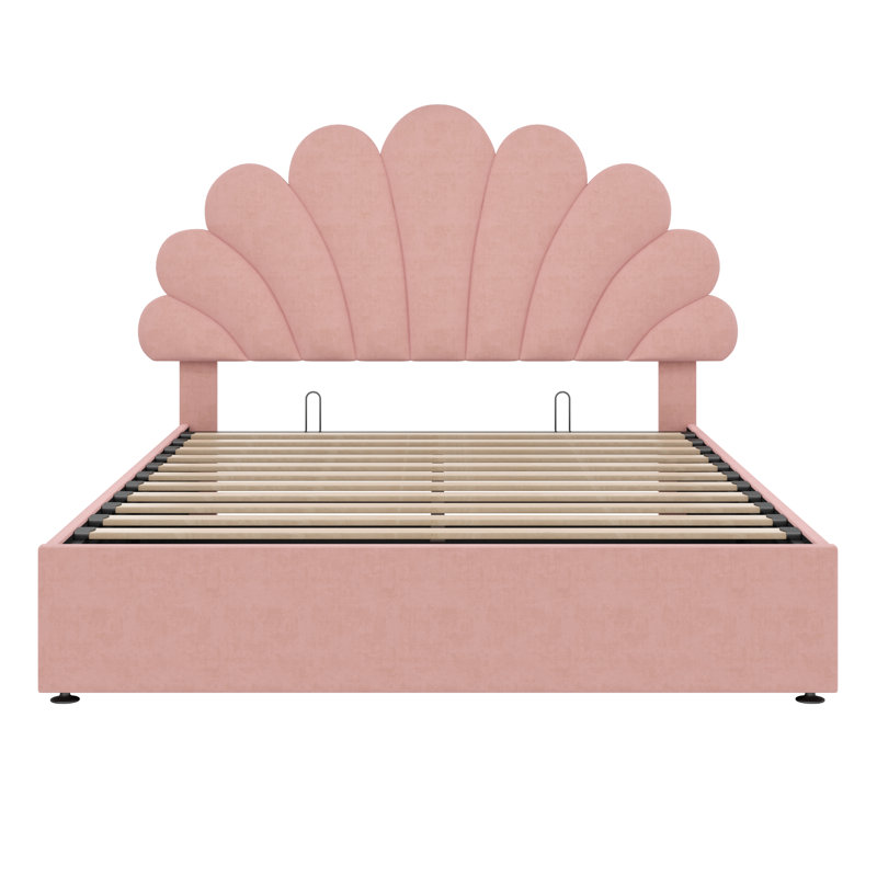 Double Size Ottoman Bed Velvet, Pink, Double (4'6)
