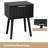 15.7" Black Relief Nightstand, Particleboard & MDF, Melamine & Vacuum Forming, 1 Drawer, High Leg (2 Pcs)-1709722084