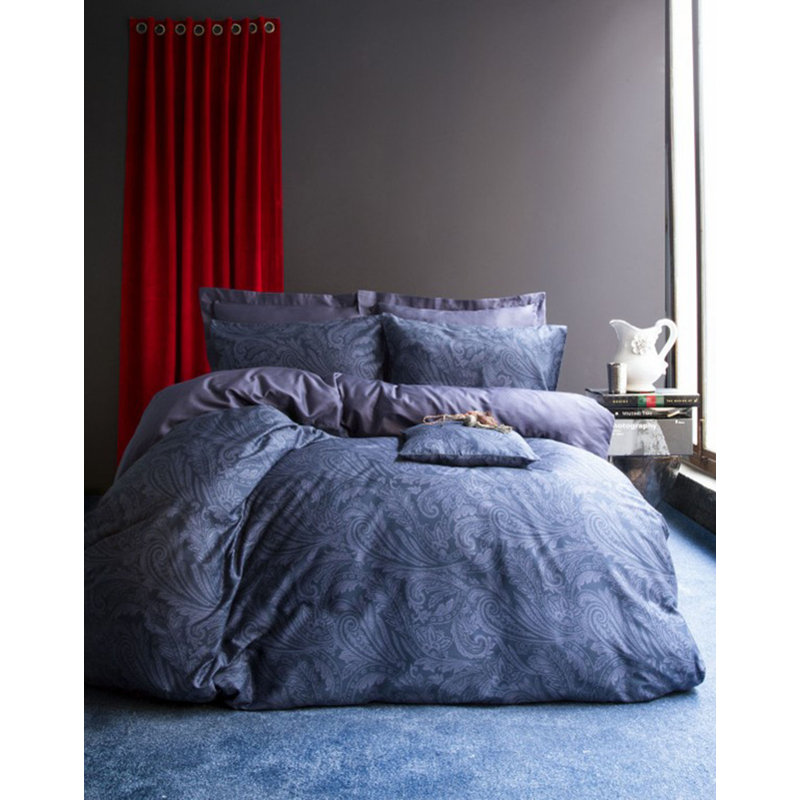 Ensemble de housse de couette 100% coton bleu foncé / mauve 6 pièces Speegle