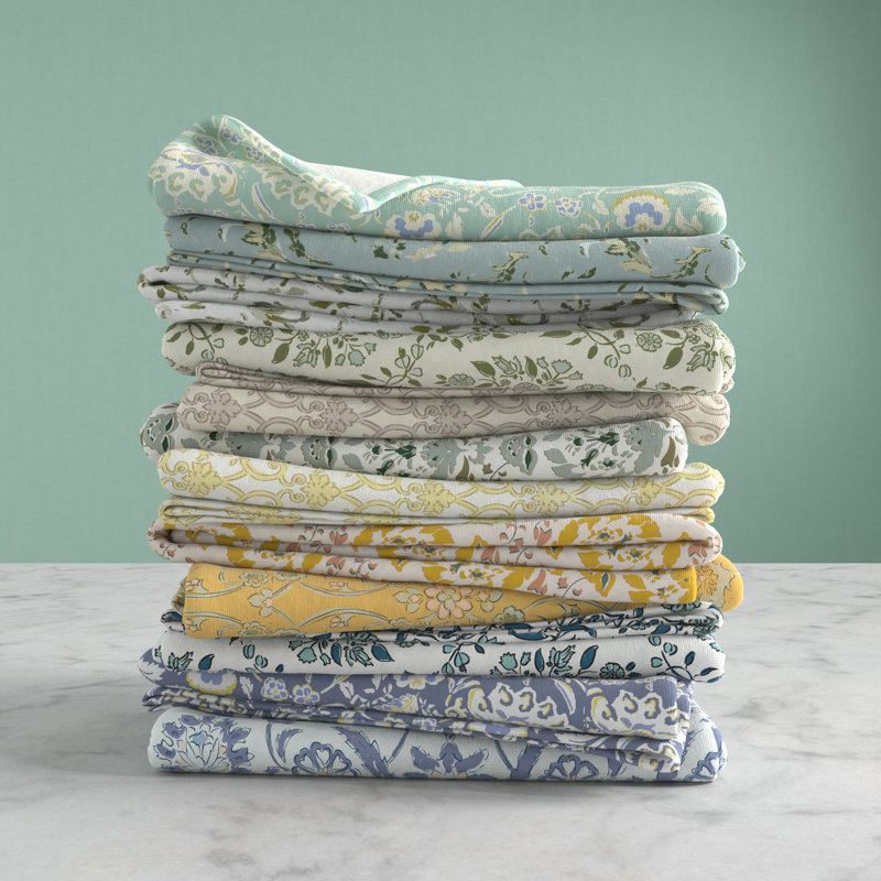 Charming Blue Floral Cotton Kitchen Towels Set of 6