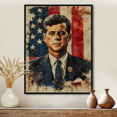  Jfk President On The Usa Flag I - Art mural États-Unis