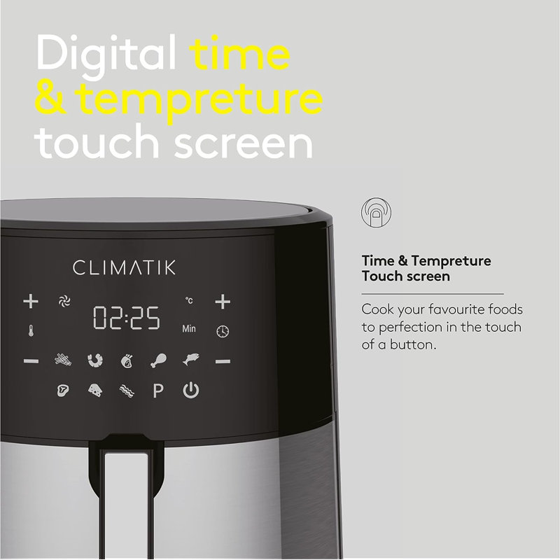 Climatik XXL 8.0 Litre Air Fryer Extra Large Size x8 Cooking Presets For Healthy Oil Free Cooking