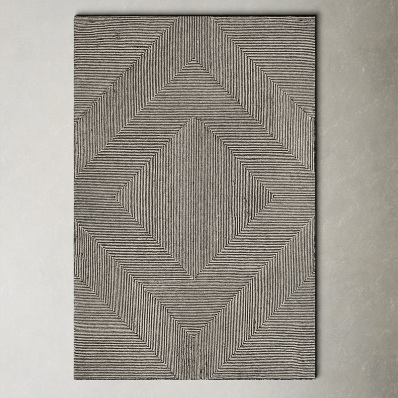 Peeta Geometric Handmade Tufted Wool Black/Cream Area Rug, Rectangle 2' x 3'