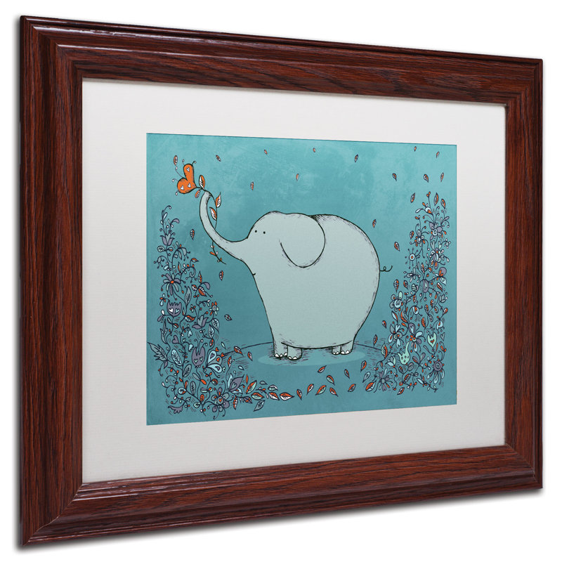 « jardin éléphant » par carla martell, art encadré, H 11 po x l 14 po, Blanc
