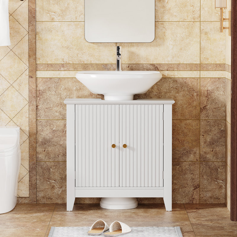 Armoire de salle de bain sous le lavabo moderne à 2 portes avec tablette amovible Modern, Blanc