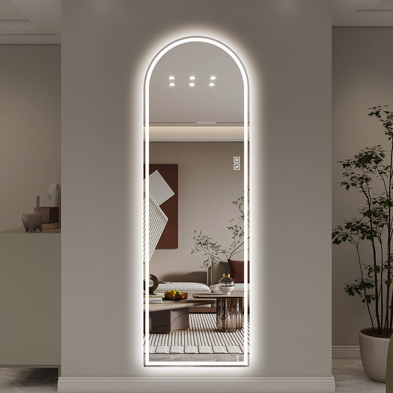 Miroir mural arqué à DEL avec deux modes d'éclairage à luminosité variable et verre incassable