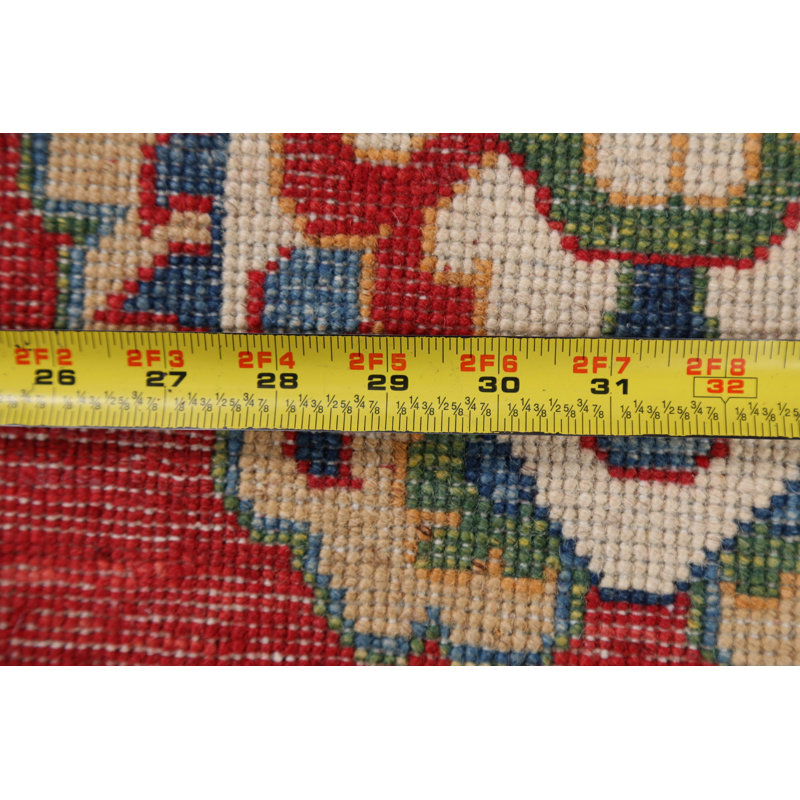 Tapis oriental géométrique Kazak noué à la main 6 pi 8 po x 9 pi 10 po