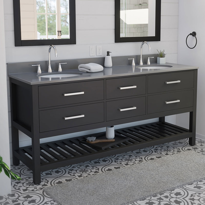 Ensemble de meuble-lavabo double 72 ", Noir mat, Noir