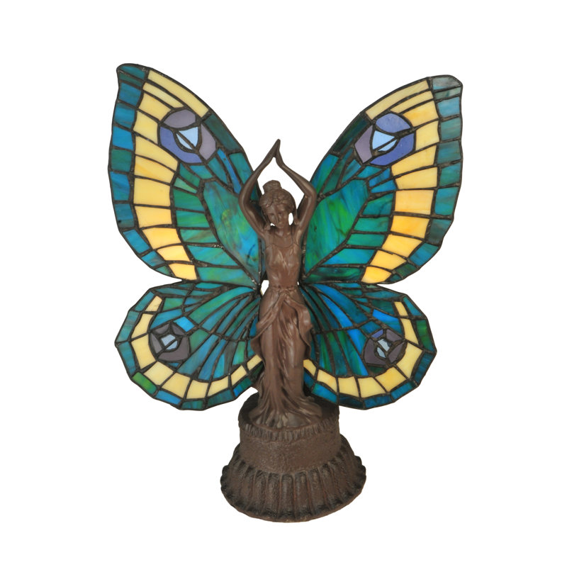 Butterfly Animals Lady Lighted Art Glass Novelty Light, Green/Yellow