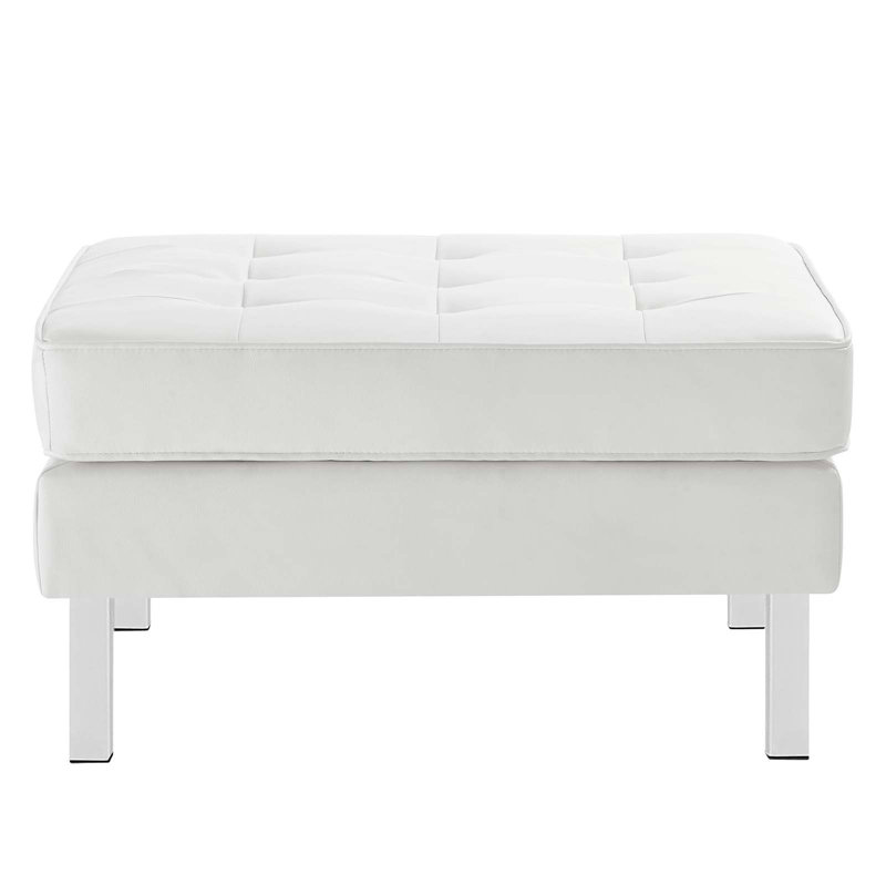 Repose-pieds en cuir végétalien capitonné Loft, Simili cuir blanc
