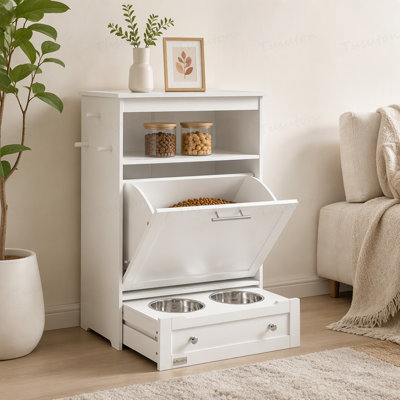 Station de ravitaillement pour animaux de compagnie, armoire de rangement, contenant pour nourriture pour chien avec bols surélevés et support pour fournitures d'alimentation et d'arrosage, brun