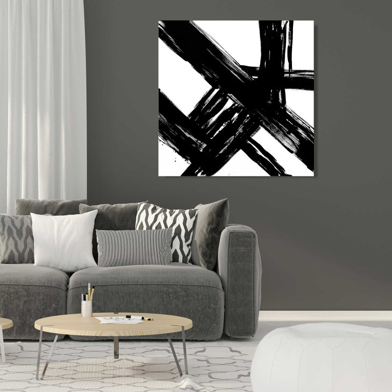 "Strokes in Noir I (Square)" par Megan Morris, reproduction sur toile, H 18 po x l 18 po x P 1 po