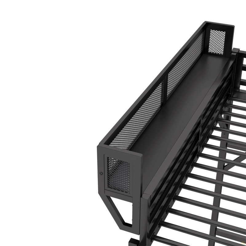 Lit mezzanine double avec échelle, lit mezzanine double en métal avec tablettes de rangement