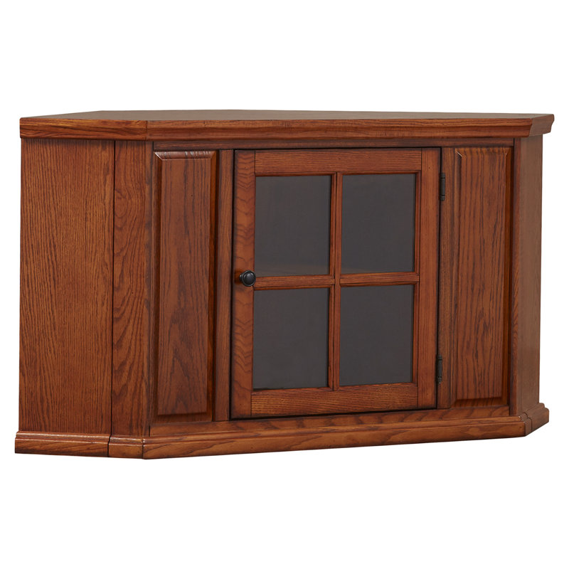 Tucci Solid Wood Corner TV Stand for TVs up to 50", Burnished Oak